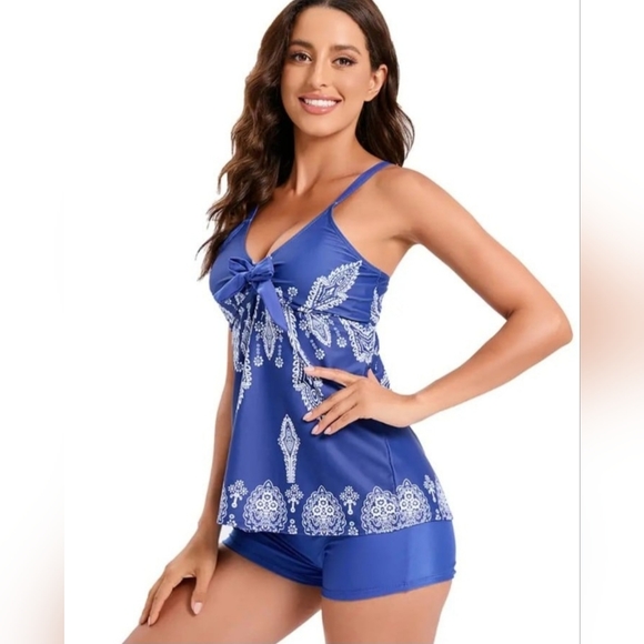New, Royal Blue two piece tankini set womens large 12 14 swimsuit bathing suit - Picture 4 of 5